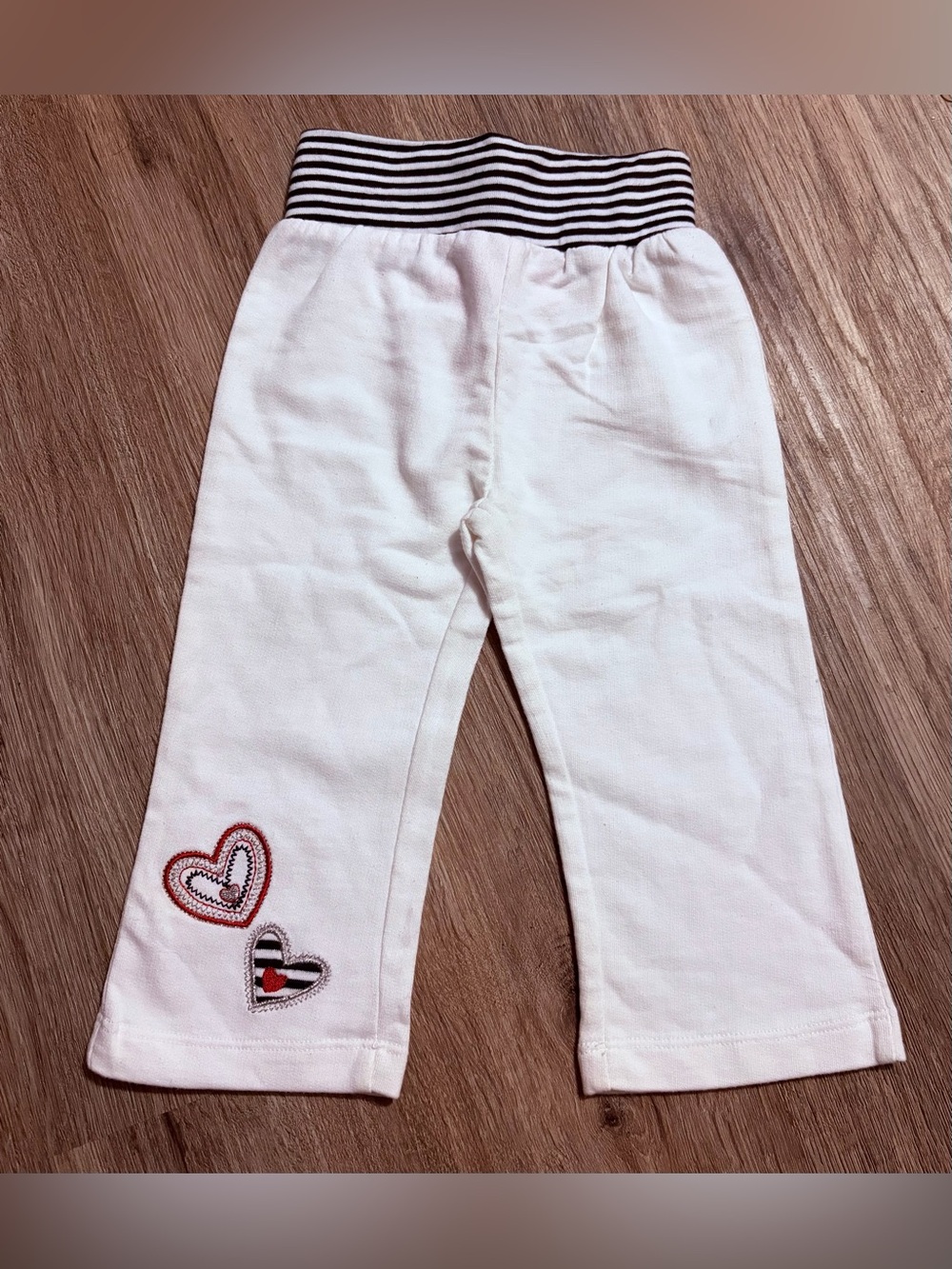 Baby Headquarters - Pants with Striped Waistband and Heart Patches - Size 12M